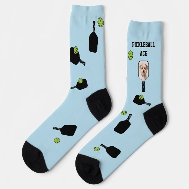 Chaussette Pickleball Motif Animaux de compagnie Photo Bleu P (Gauche)