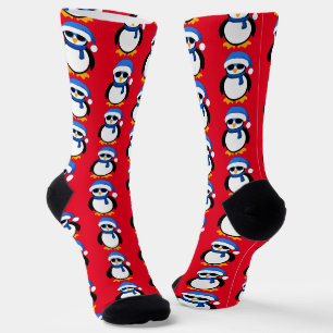 Chaussette Pingouin cool mignon Noël hiver motif rouge 