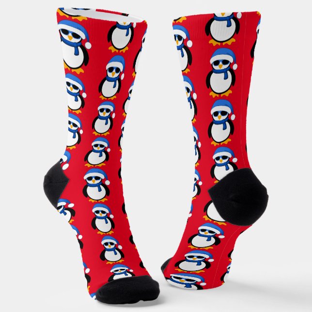 Chaussette Pingouin cool mignon Noël hiver motif rouge  (Angulaire)