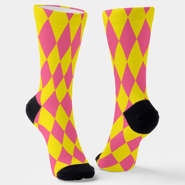 Chaussette Pink and Yellow Harlequin Checkered Design  (Créateur téléchargé)