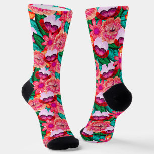 Chaussette Pink Folkart Fleurs de fleurs d'été