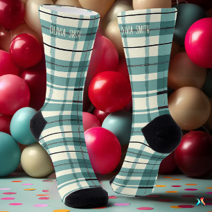 Chaussette Plaid à la menthe verte et crème