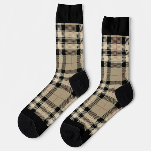 Chaussette Plaid Classique Beige Et Noir (Gauche)