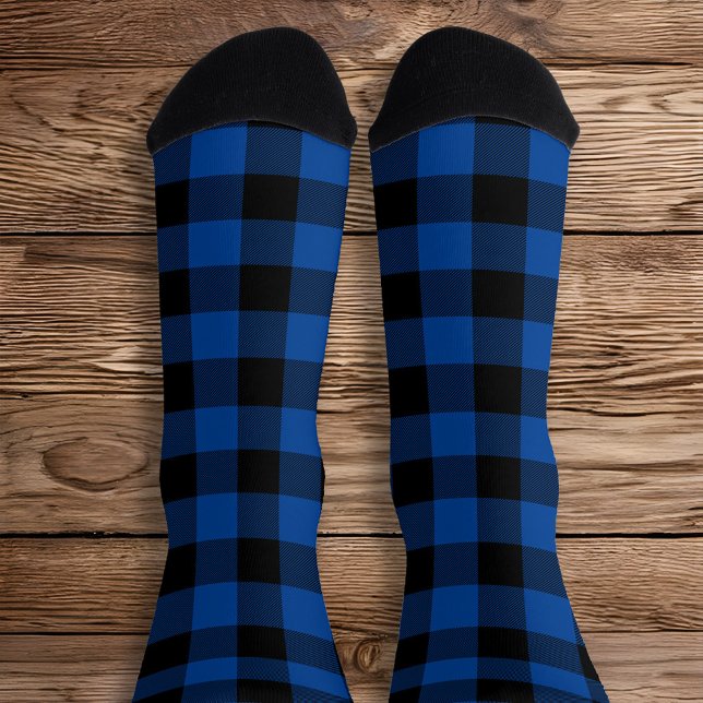 Chaussette Plaid de buffle bleu profond et noir (Blue and Black Buffalo Plaid Socks)