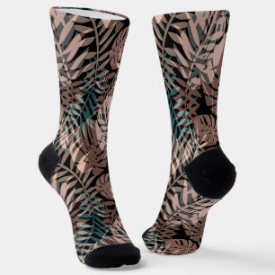 Chaussette Plantes tropicaux, jungle, tropiques, beige, feuil