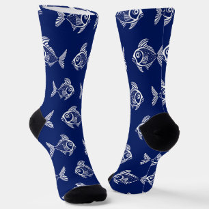 Chaussette Poisson Blanc Dans La Mer Bleue Profonde