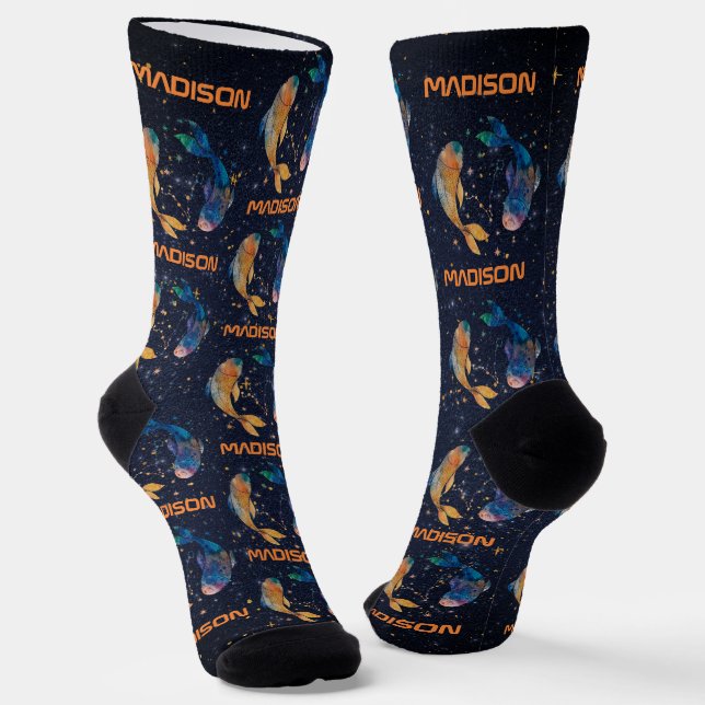 Chaussette Poissons Constellation Zodiaque Aquarelle Star Gal (Angulaire)