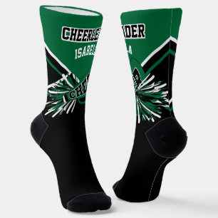 Chaussette Pom-Pom Vert Foncé, Blanc et Noir de Cheerleader