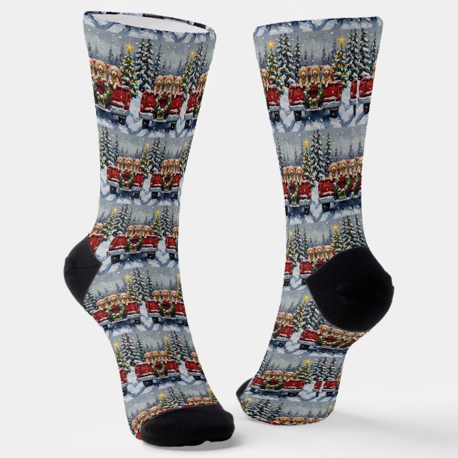 Chaussette Poodle Christmas Red Truck Holiday (Angulaire)