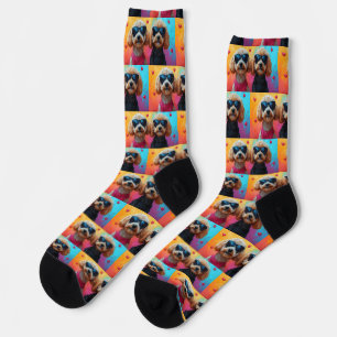 Chaussette Poodle with Heart Roses Saint-Valentin
