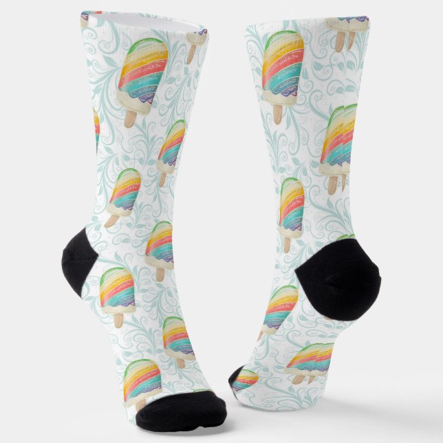 Chaussette Popsicle arc-en-ciel et tourbillons Turquoises (Angulaire)