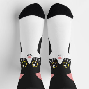Chaussette Portrait de chat noir mignon du milieu du siècle