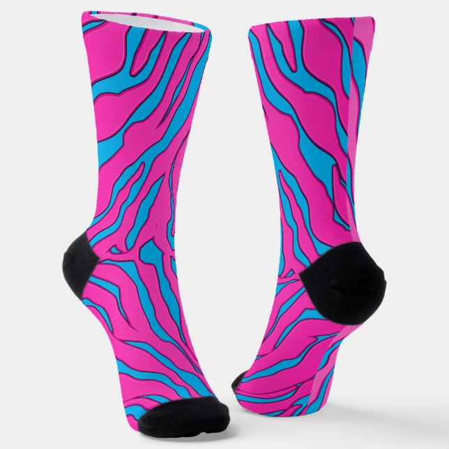 Chaussette Poster de animal De Tigre Turquoise Et Rose (Angulaire)
