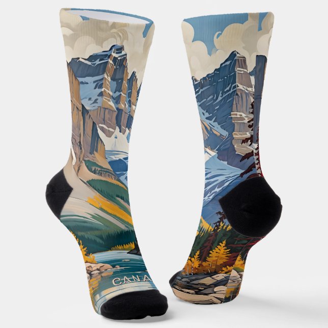 Chaussette Poster de voyage du Canada texte personnalisé (Angulaire)
