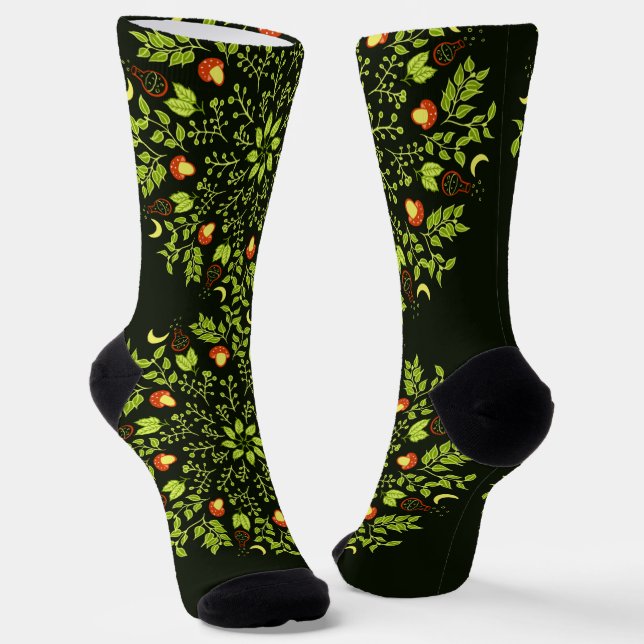 Chaussette Potion de sorcière verte champignons plantes amuse (Angulaire)