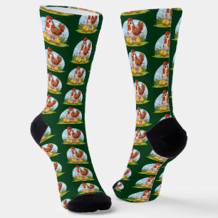 Chaussette poule mère et petits poussins jaunes