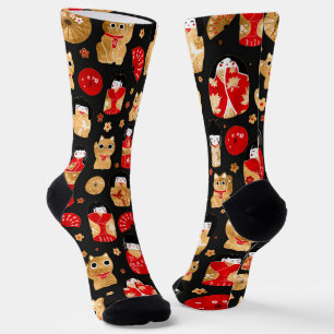 Chaussette Poupées japonaises - Chats Kokeshi et Maneki Neko