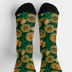 Chaussette Pré de Dandelion sur vert foncé
