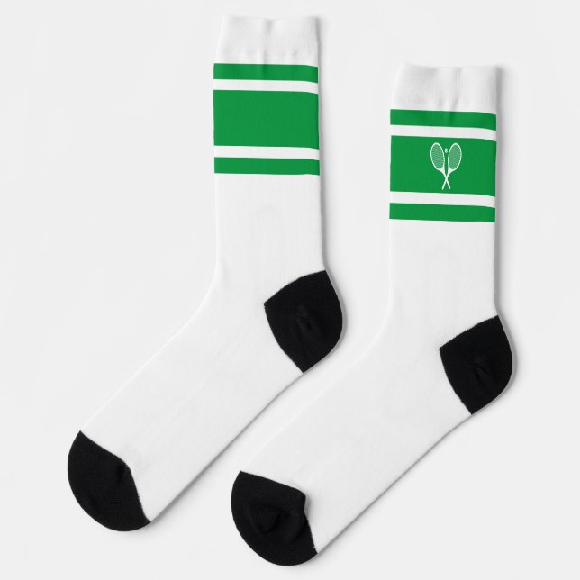 Chaussette Preppy Green White Stripe Tennis Racket Athletic (Gauche)