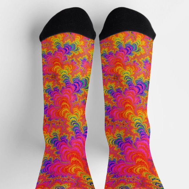 Chaussette Psychédélique Funky Hippie Boho Neon arc-en-ciel F (Haut)