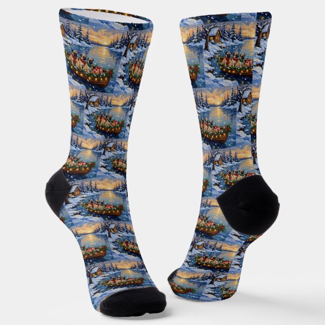 Chaussette Pug Christmas Boat Holiday (Angulaire)