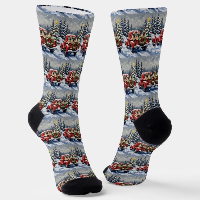 Chaussette Pug Christmas Red Truck Holiday (Angulaire)