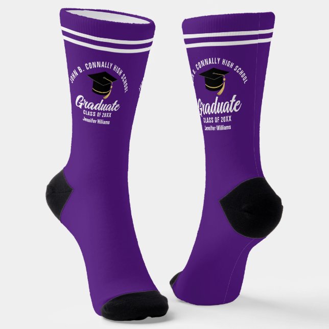 Chaussette Purple Blanc Diplômé Personnalisé Graduation (Angulaire)