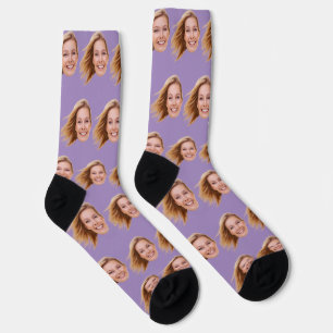 Chaussette Purple Funny Personalisé Visage Photo Femmes