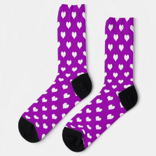 Chaussette Purple White Love Heart Motif Design