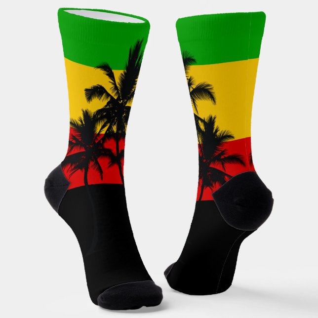 Chaussette Rasta Flag Striped Tropical Palm Trees (Angulaire)