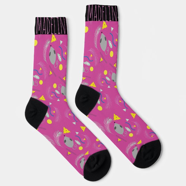 Chaussette Rat et fromage Motif rose (Droite)