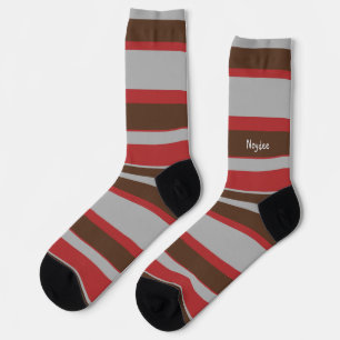 Chaussette Rayures asymétriques Lignes horizontales Gris Roug