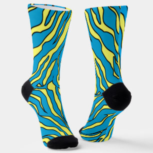 Chaussette Rayures De Tigre Turquoise Et Jaune Imprimé Animal