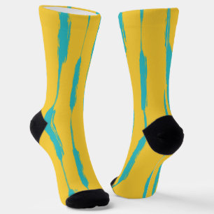 Chaussette Rayures encrées jaune et turquoise