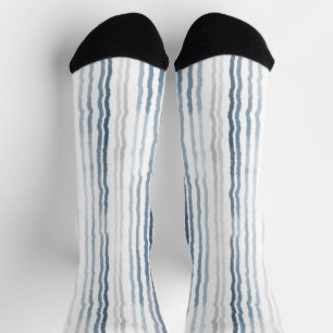 Chaussette Rayures fines aquarelles, bleu ardoise, gris sur b