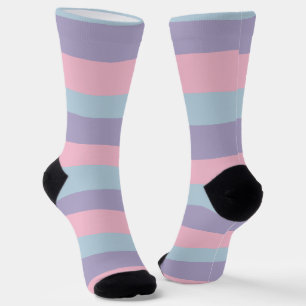 Chaussette Rayures irrégulières en bleu, rose et lilas