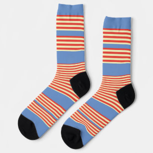 Chaussette Rayures orange sur fond bleu clair