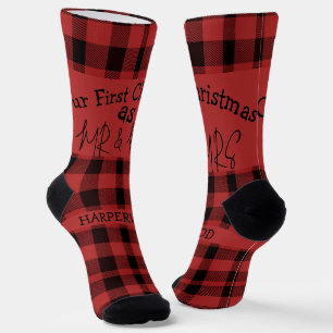 Chaussette Red Buffalo Plaid first Christmas Mr & Mrs Couple