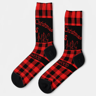 Chaussette Red Buffalo Plaid first Christmas Mr & Mrs Couple