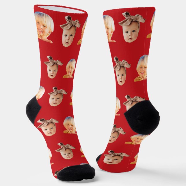Chaussette Red Funny Custom 2 Face Photo Papa (Angulaire)