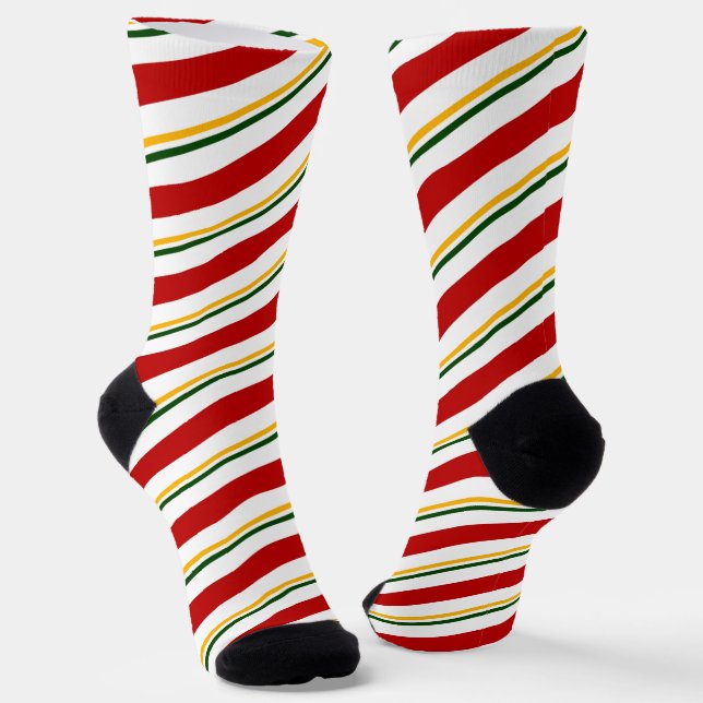 Chaussette Red Green & Gold Sucre de canne Stripes Noël (Angulaire)