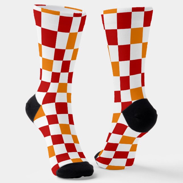 Chaussette Red White Orange Checkered Pattern Design  (Angulaire)