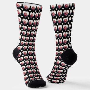 Chaussette Red & yellow Japanese chrysanthemum heart black