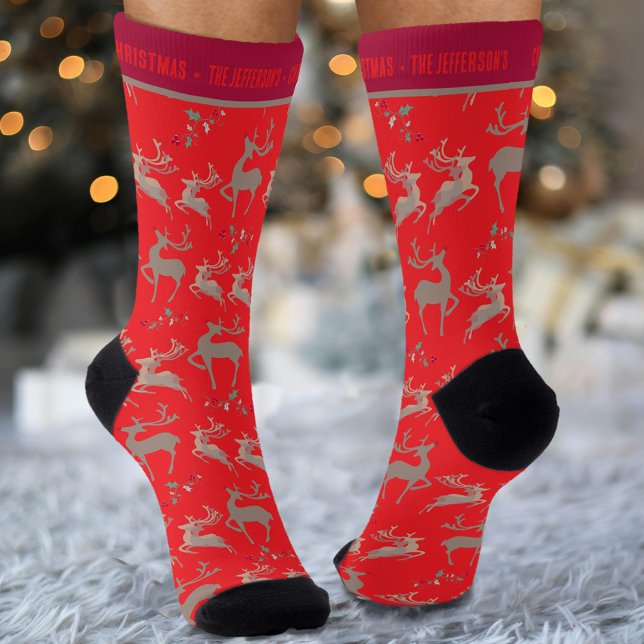 Chaussette Reindeer saint rouge vif couleur brun Noël (Créateur téléchargé)