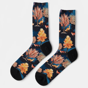 Chaussette Renard de nuit automnal fantaisiste, motif transpa