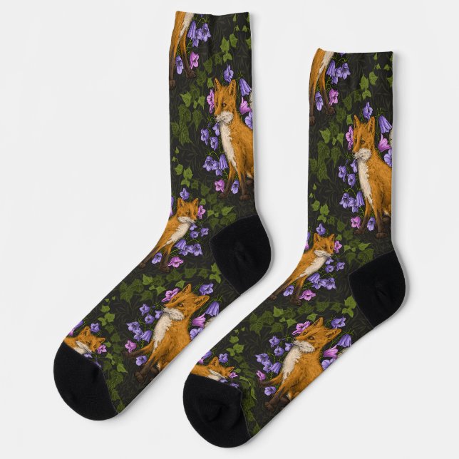 Chaussette Renard, fleurs et lierre, vert, orange et viole (Gauche)