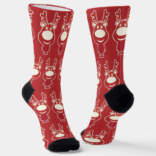 Chaussette Renne de dessin animé motif rouge