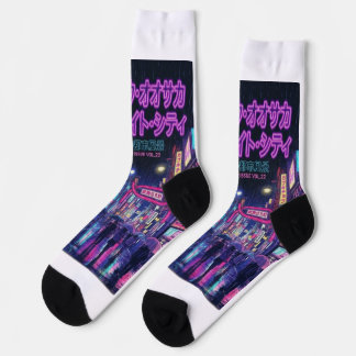Chaussette Retro 90s City Pop Night: Neon Tokyo & Osaka Rain