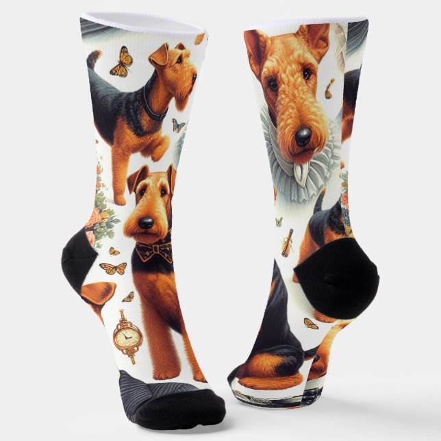 Chaussette Retro Airedale Terrier sans fil (Angulaire)