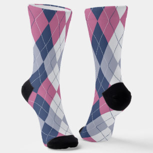 Chaussette Retro Dusty rose ardoise Bleu marine Jacquard Prep